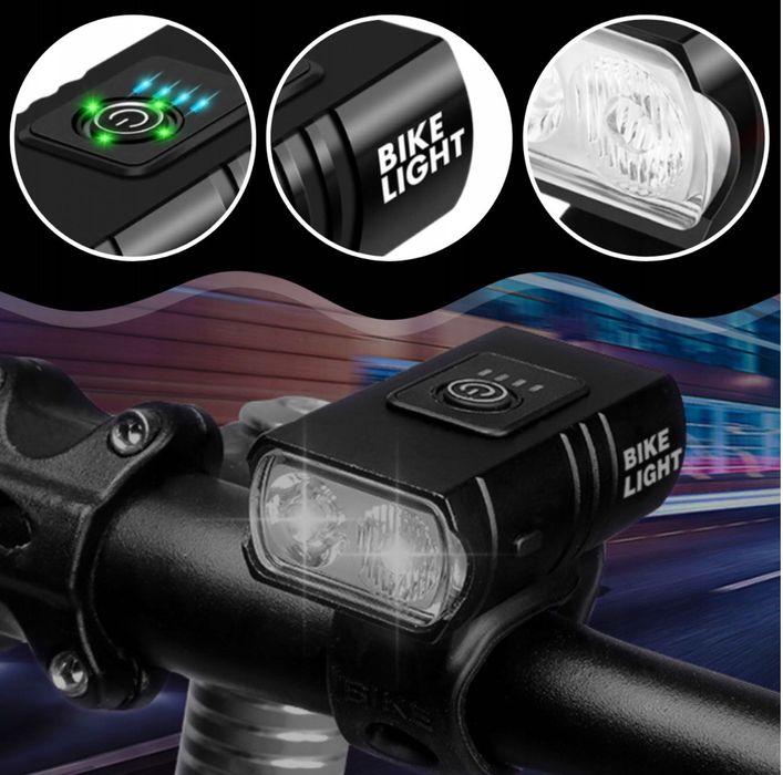 LAMPKA ROWEROWA led na rower kierownicę mocna akumulatorowa usb+tylna