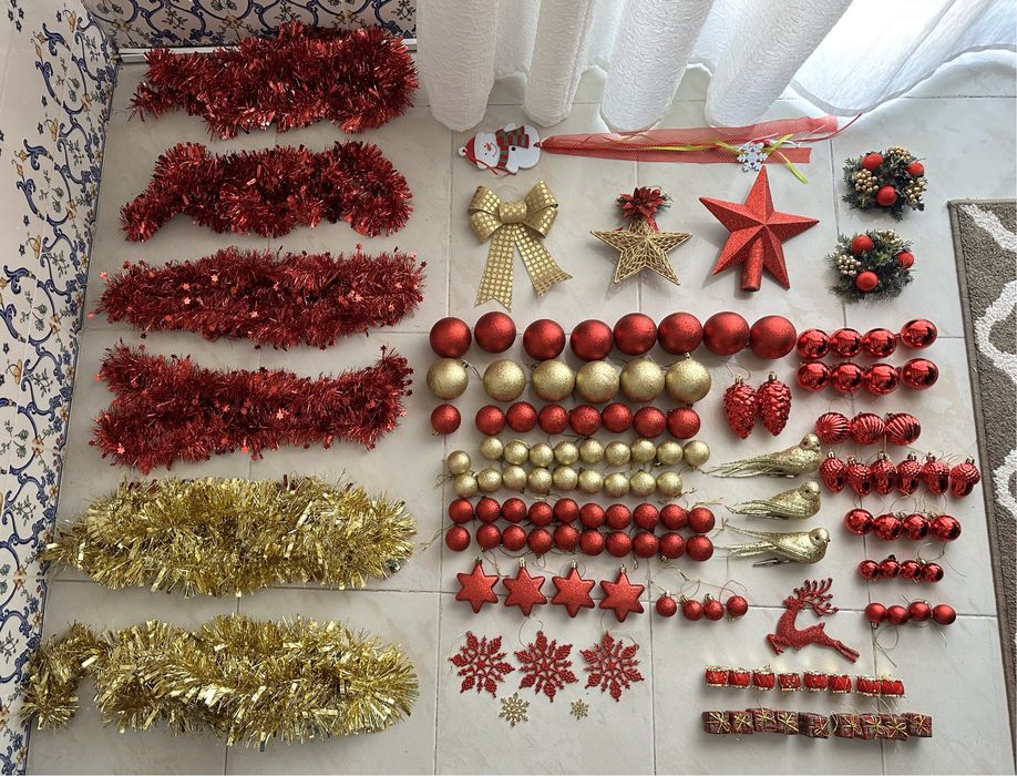 Decoraçao arvore natal estrelas fitas bolas enfeites pendurantes