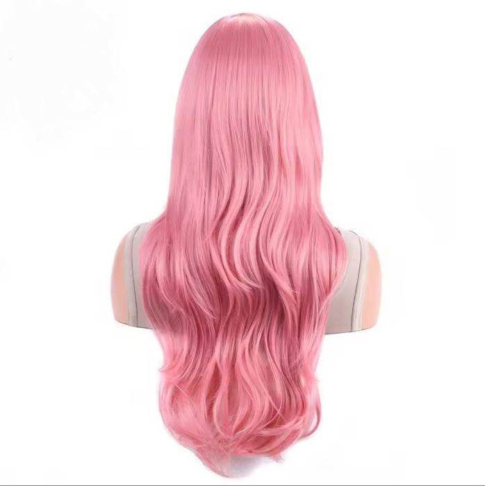Peruka Włosy Długie Pasemka Różowe Falowane Kręcone Na Siatce