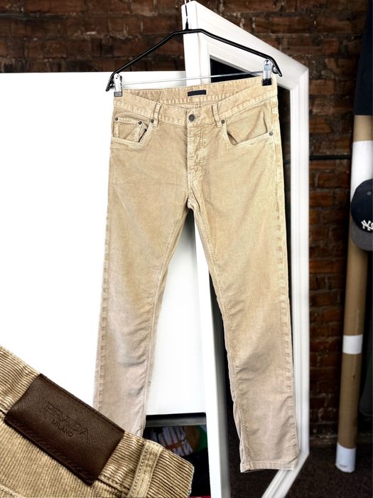 Luxury Men’s PRADA Beige Corduroy Slim-Fit Pants Beige Size: 31 (S)