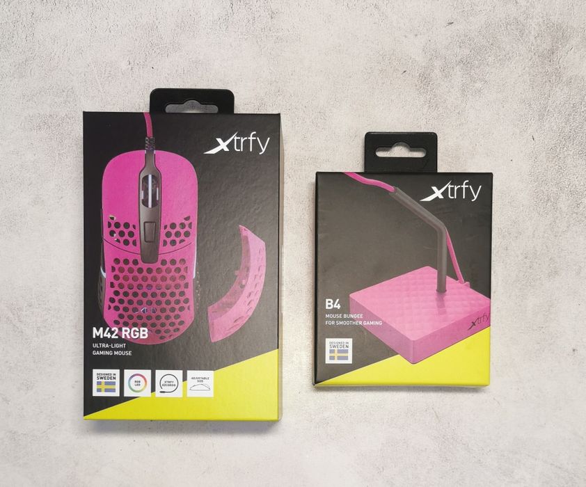 Mysz przewodowa dla graczy Xtrfy M42 RGB różowa + Xtrfy B4 Bungee różo