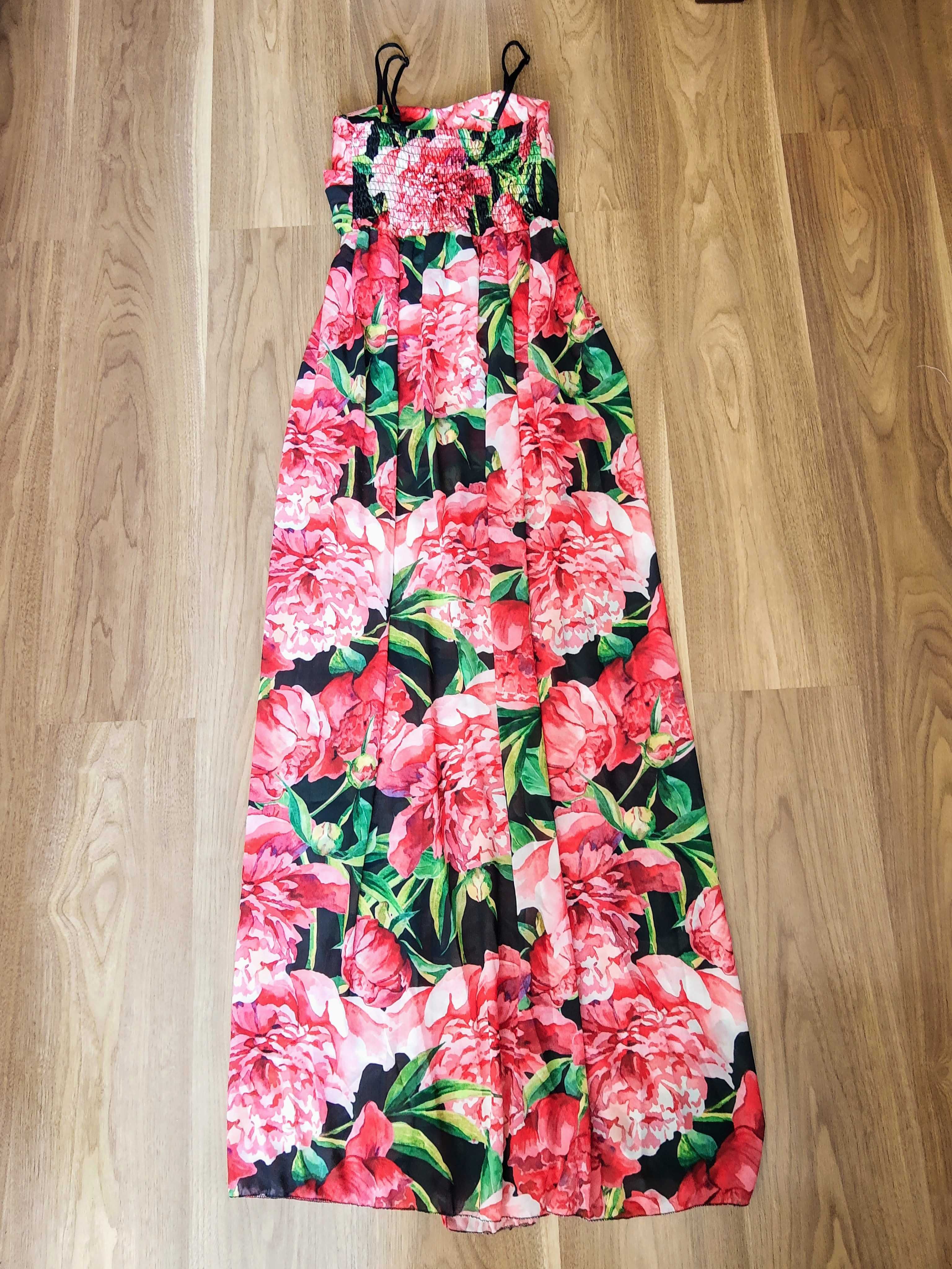 Nowa maxi sukienka XS- S z rozcięciem w kwiaty koktajlowa wesele