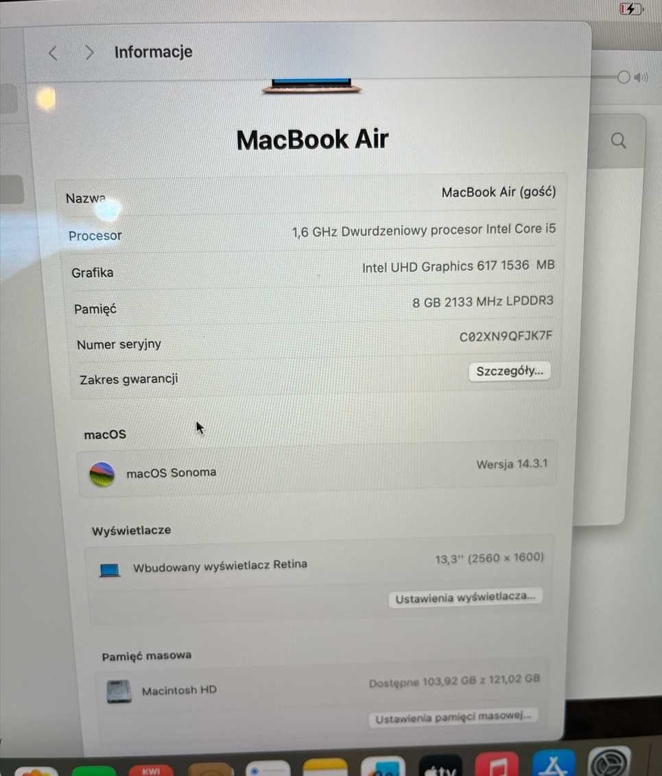 Apple MacBook Air i5/8GB/128/Mac OS Gold