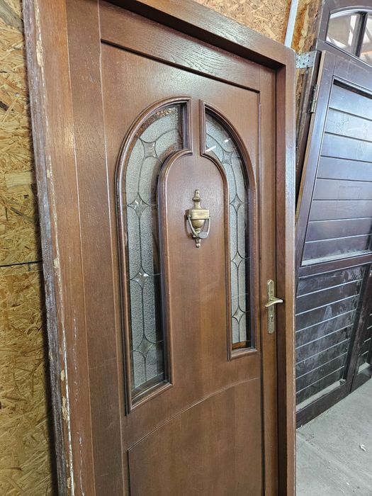 DRZWI Zewnętrzne Dębowe Drewniane Dąb Witraż Wejściowe 99x203cm