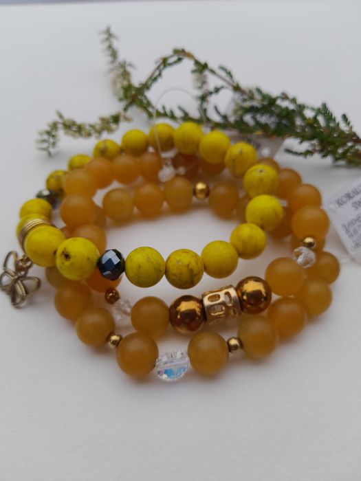 Bransoletka minerał naturalny kamień żółty pomarańcz złoty Swarovski