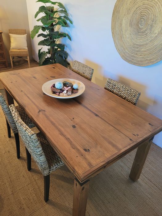mesa, enorme, refeições, cadeiras, rattan, mexicano, rustico