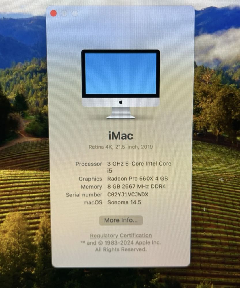 lMac 21.5Retina 4K 6-Core I5 2019