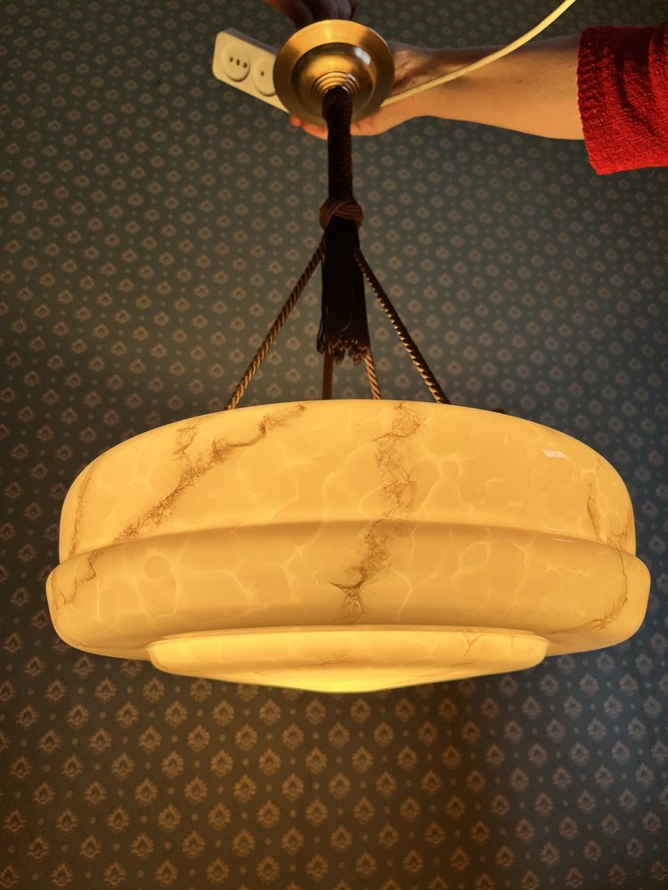 Lampa wisząca przedwojenna art deco ampla żyrandol antyk marmurek
