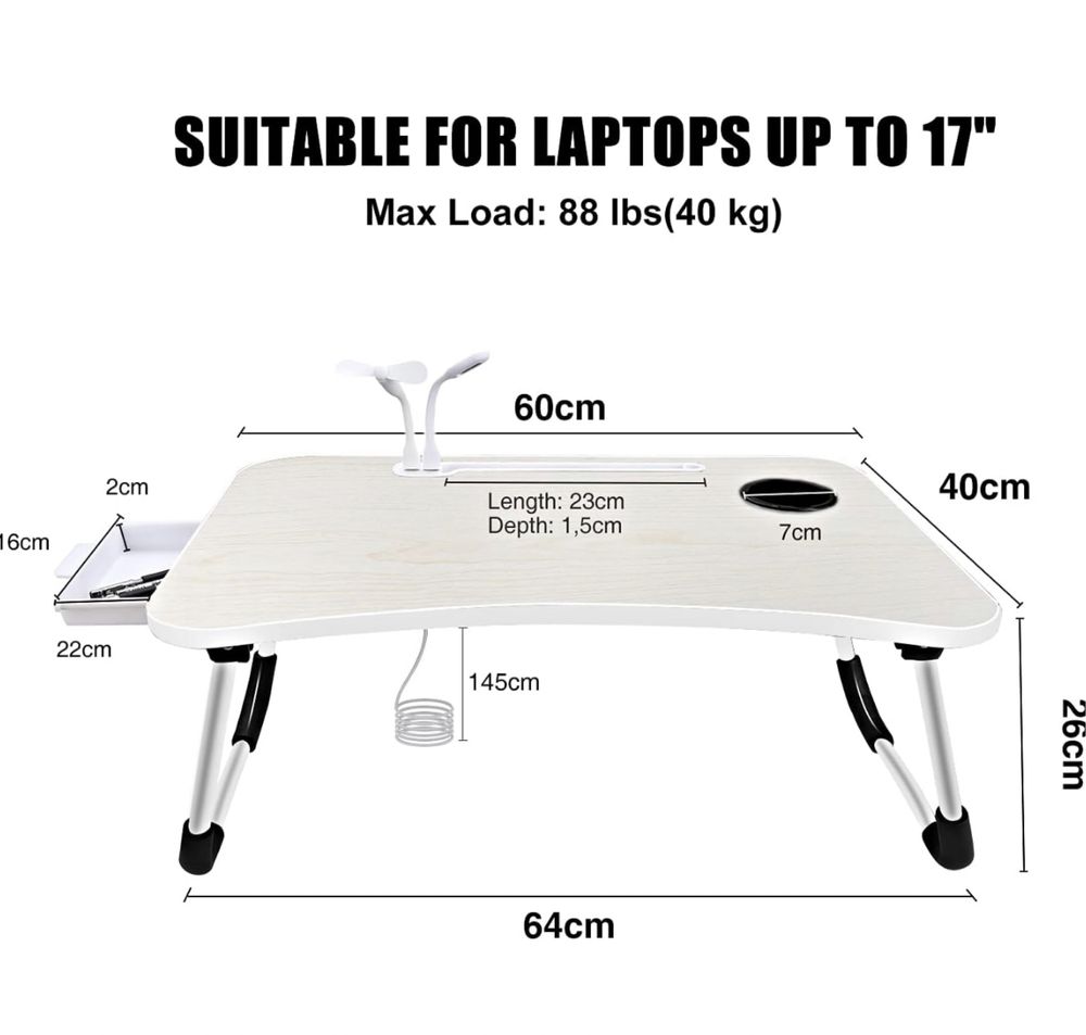 Nowy stolik do łóżka, pod laptopa, 4x USB, podatawka pod iPad, kubek!