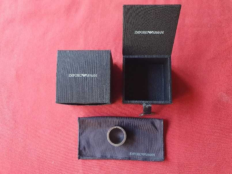 Anel Emporio Armani (Original em prata e pele preta)