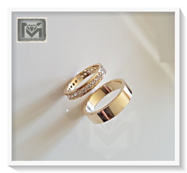 Złote obrączki wąskie cyrkonie rząd cyrkonii 585 14K komplet