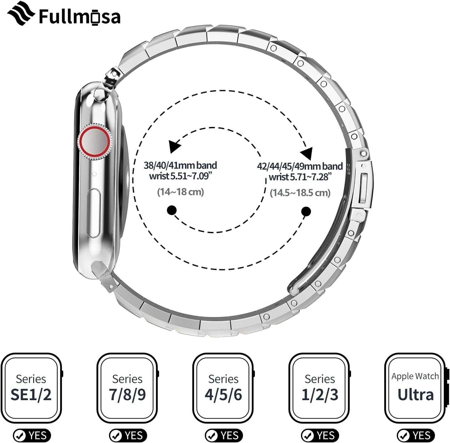 Fullmosa Paski  ze stali nierdzewnej, pasują do Apple Watch