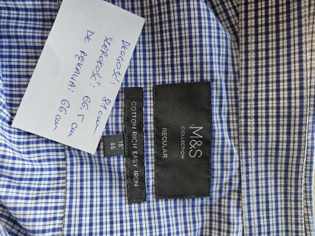 Koszula Marks and Spencer niebieska w kratę 18 46 XXL