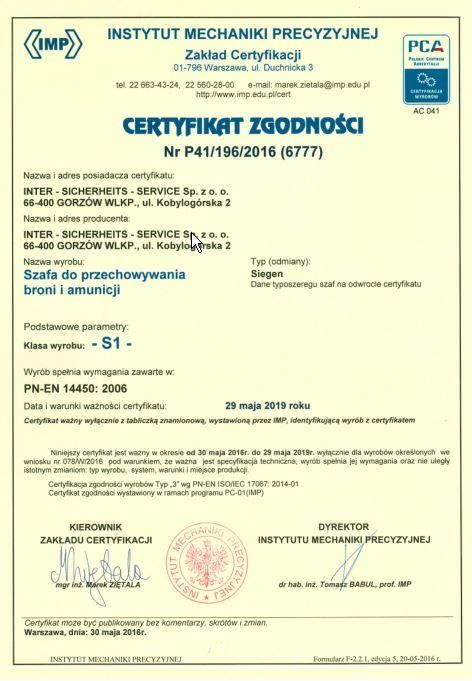 Niemiecka szafa na broń długą Siegen 50070/4 certyfikat S1 faktura vat