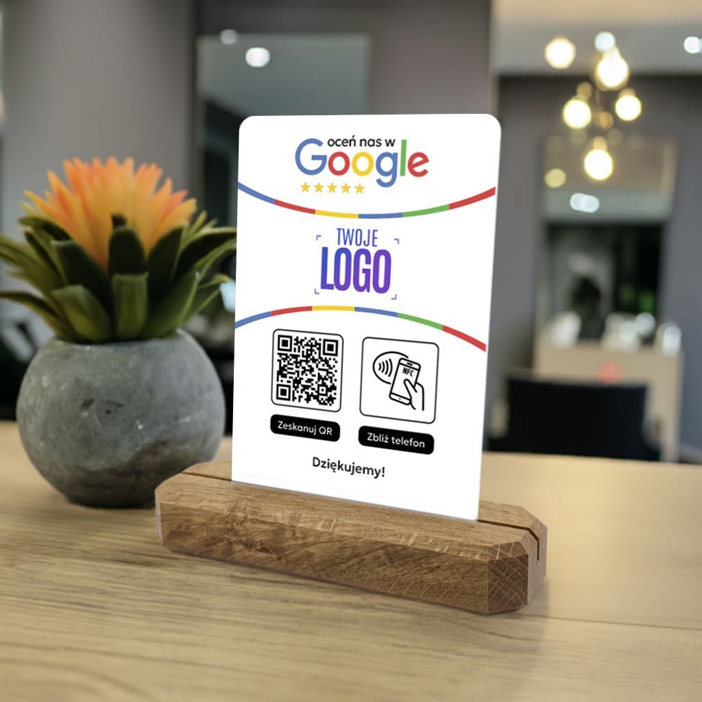 Stojak, prezenter z QR i NFC do zbierania opinii w Google Z TWOIM LOGO