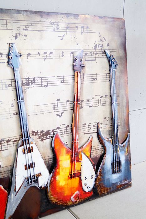 Duży metalowy obraz 3D gitary ręcznie malowany szyld