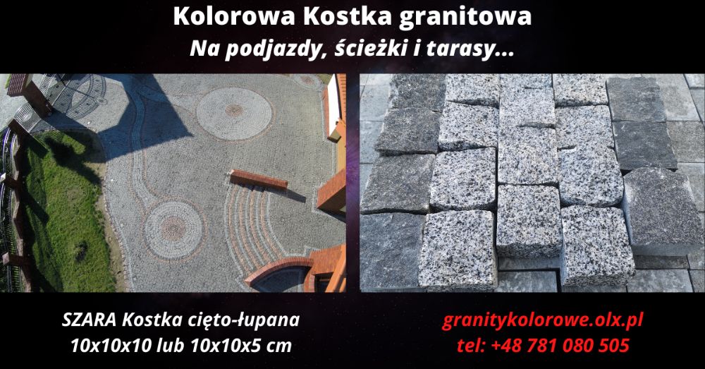 PROMKA !! Kostka brukowa Granitowa SZARA 10x10x5 cm, Na Podjazdy