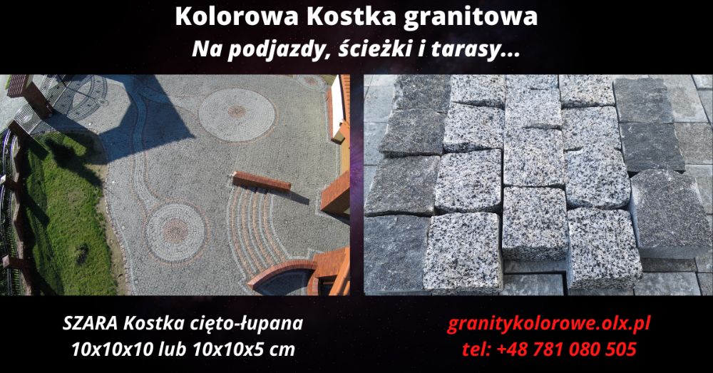 Kostka brukowa Granitowa SZARA 10x10x5 cm, Na Podjazdy, Chodniki, HIT