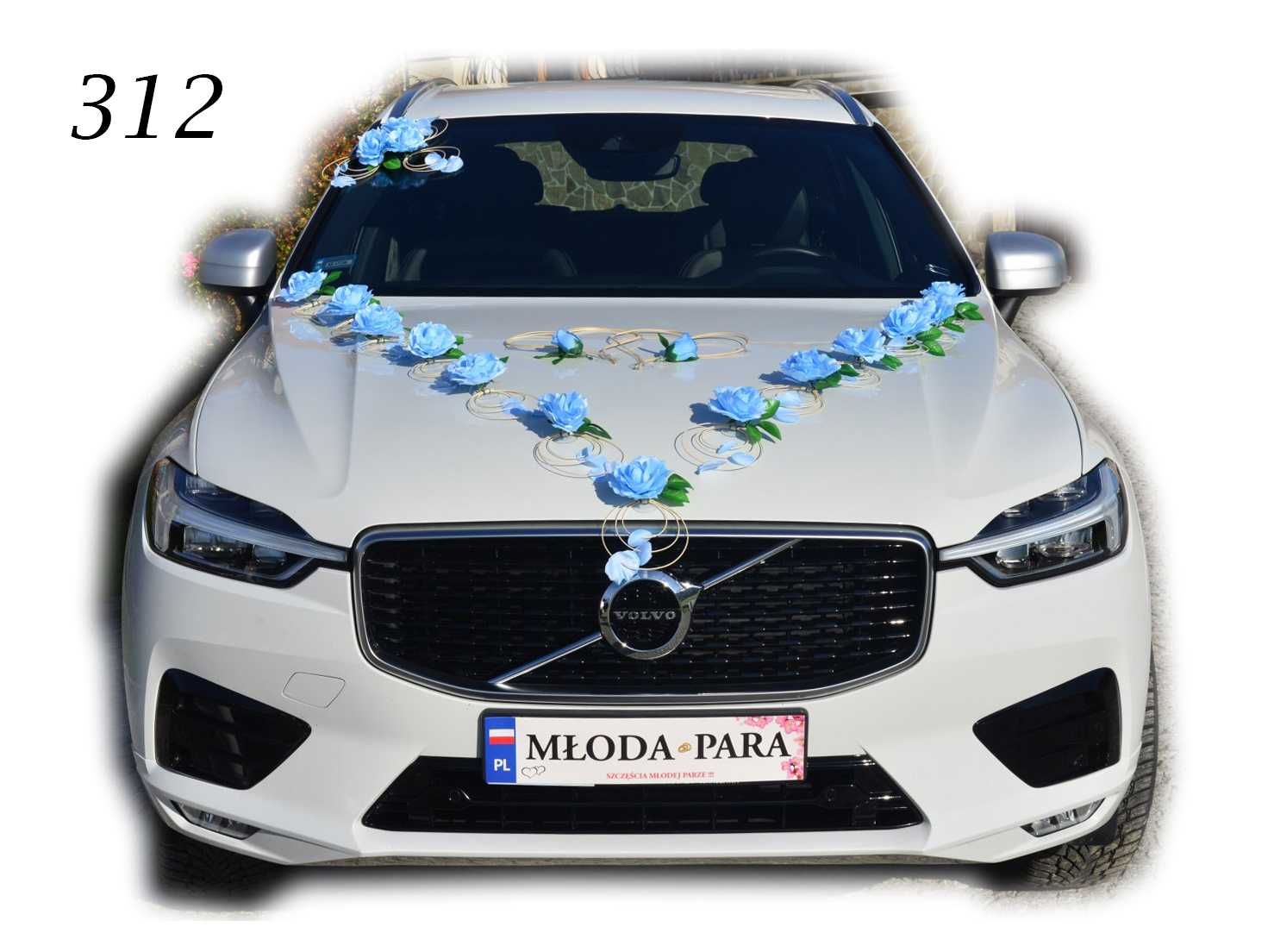 Błękitna dekoracja na samochód ozdoba na auto do ślubu 314