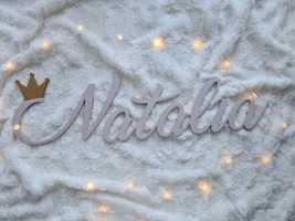 Drewniane imię do pokoju Natalii Natalia Natalka blady róż i zloto