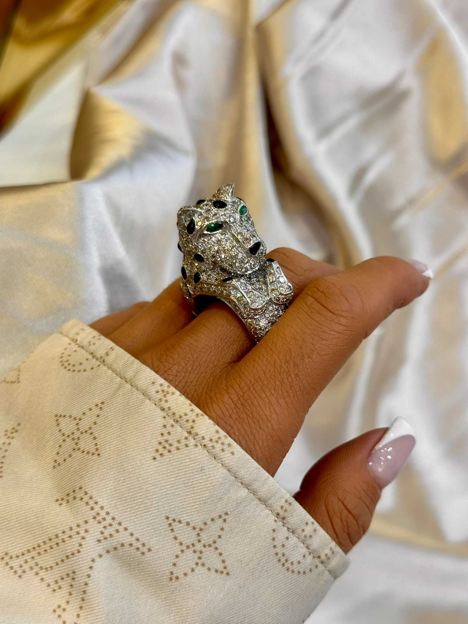 Pierścionek kotek/pantera z diamentami naturalnymi 11.30 CT