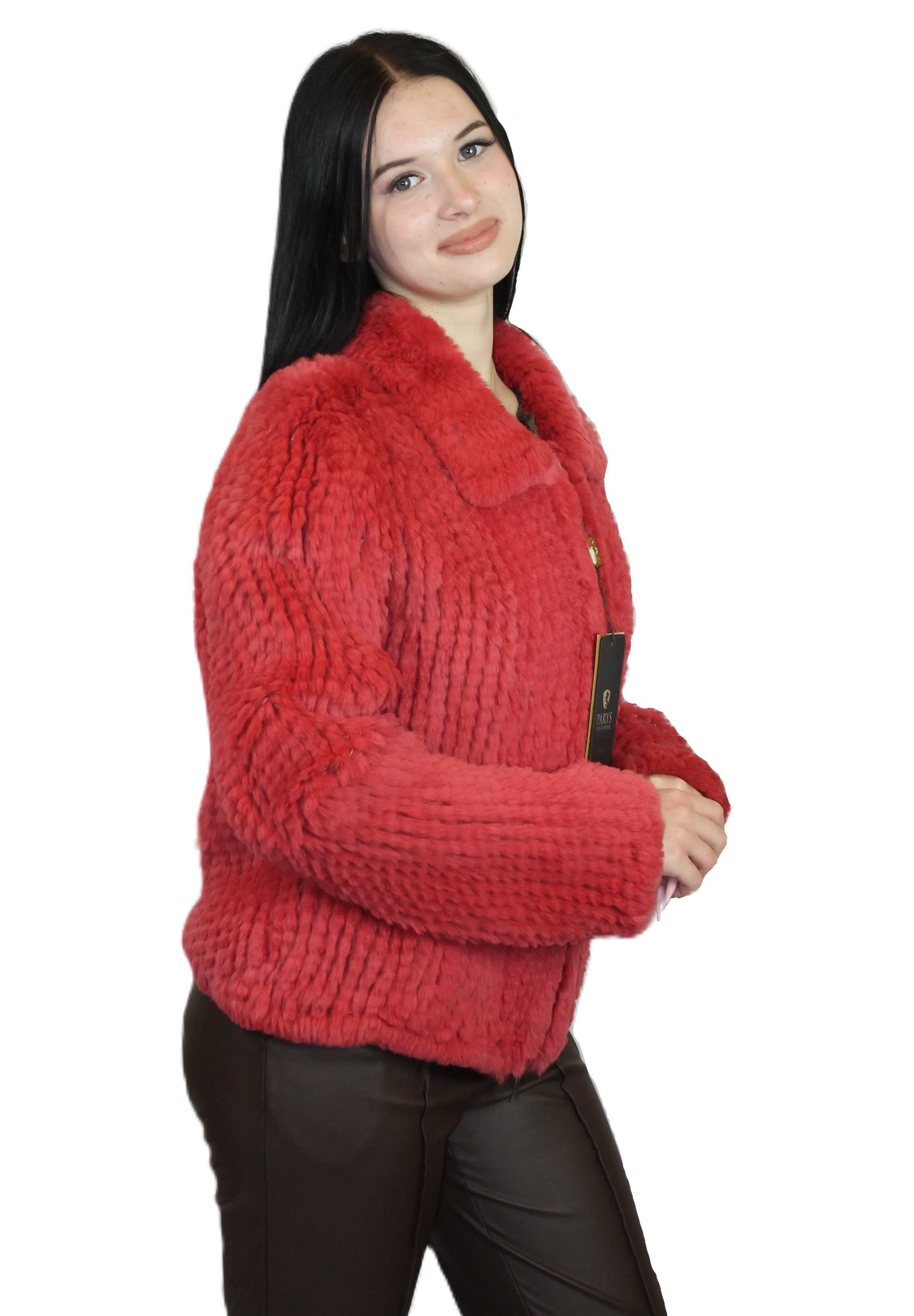 Sweter z naturalnego futra królika Rex – kolor malinowy