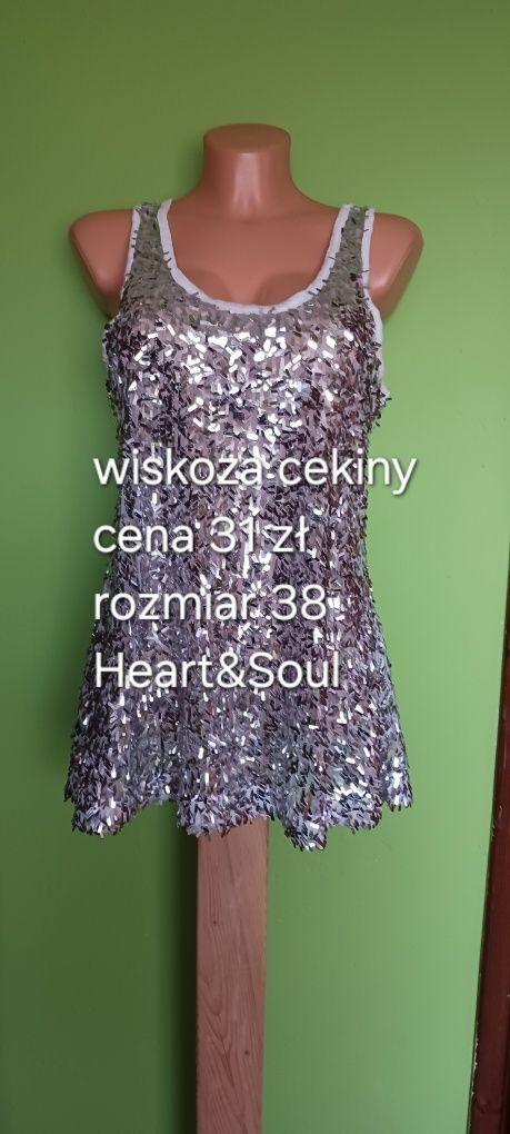Srebrna cekinowa bluzka tunika Heart Soul rozm.38