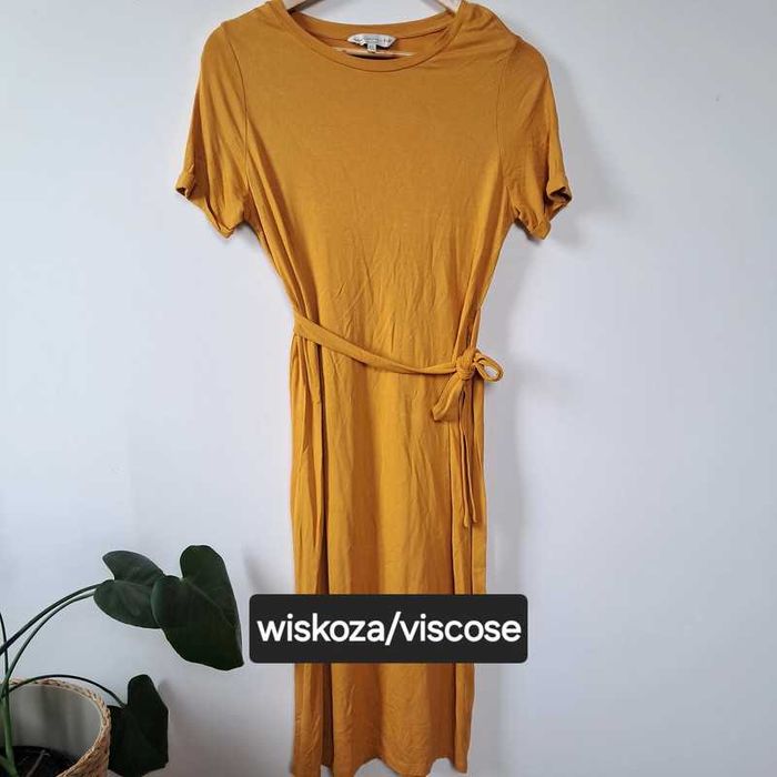 Miodowa długa maxi sukienka z wiskozy 36 S F&F idealna na wiosnę