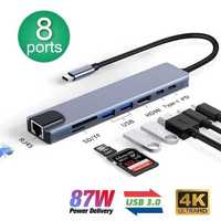 USB Hub 8в1 (для Macbook) HDMI USB 3.0 TypeC Ethernet RJ45 хаб