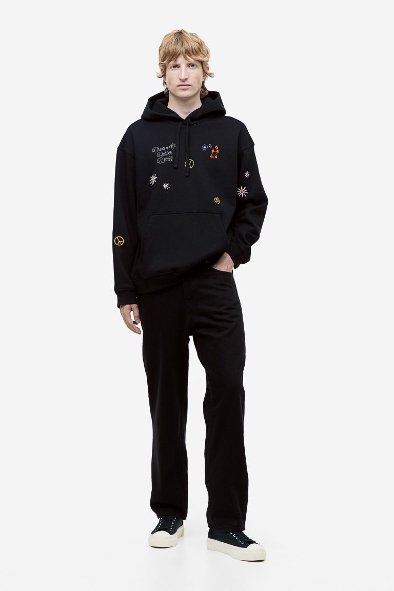 Męska czarna bluza z kapturem H&M hippie peace pacyfa