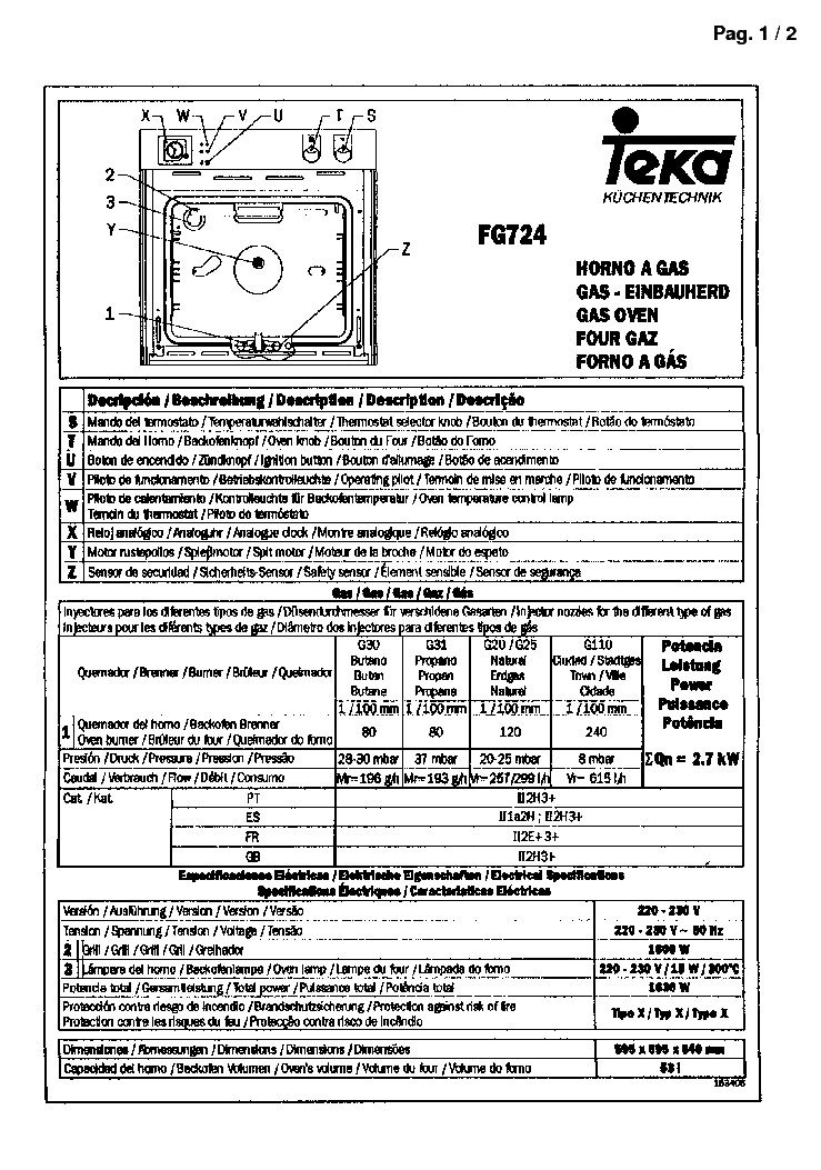 Teka FG-724 Духовой шкаф газовый встраиваемый.