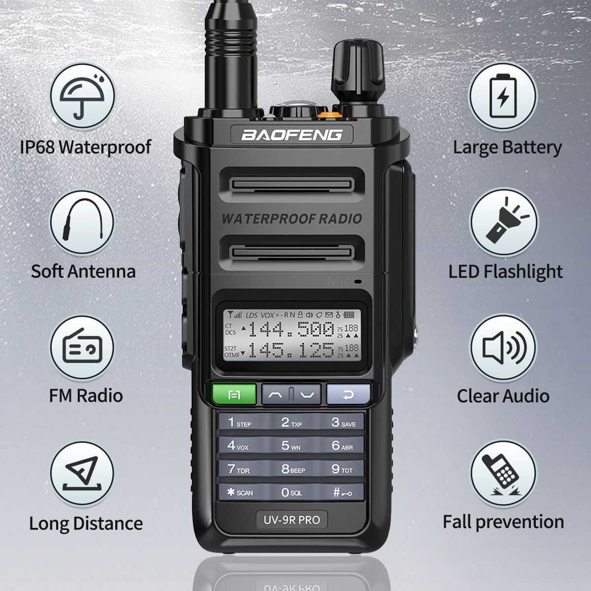 Рация Baofeng UV 9R PRO V1 IP68 + плечевой динамик.  , FM