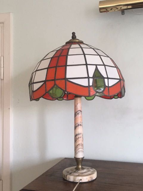 LAMPA STOJĄCA WITRAŻ na kamiennej nodze/ marmur Lampa TIFFANY