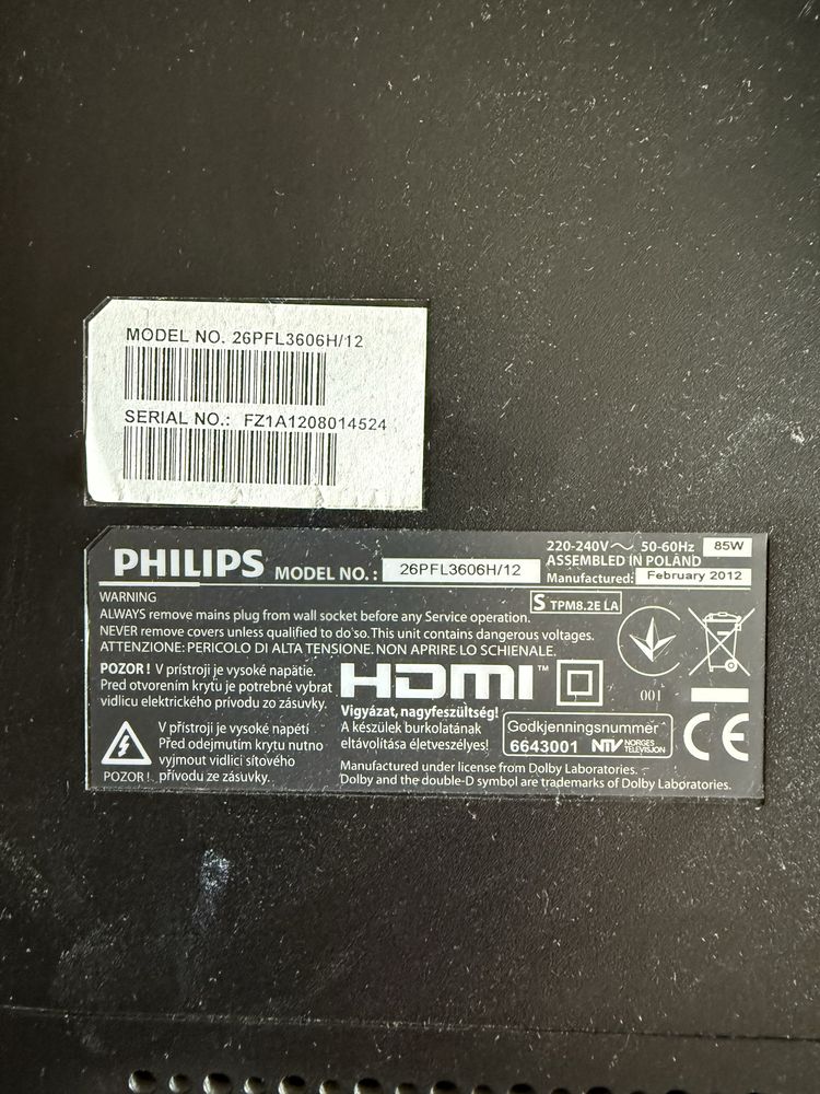 Телевізор Philips 26PFL3606H/12