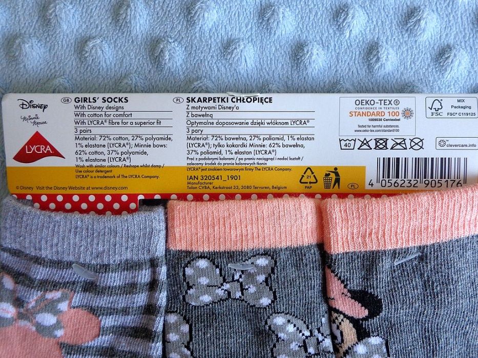 NOWE skarpetki lupilu lidl myszka minnie mini disney 23 26 metka