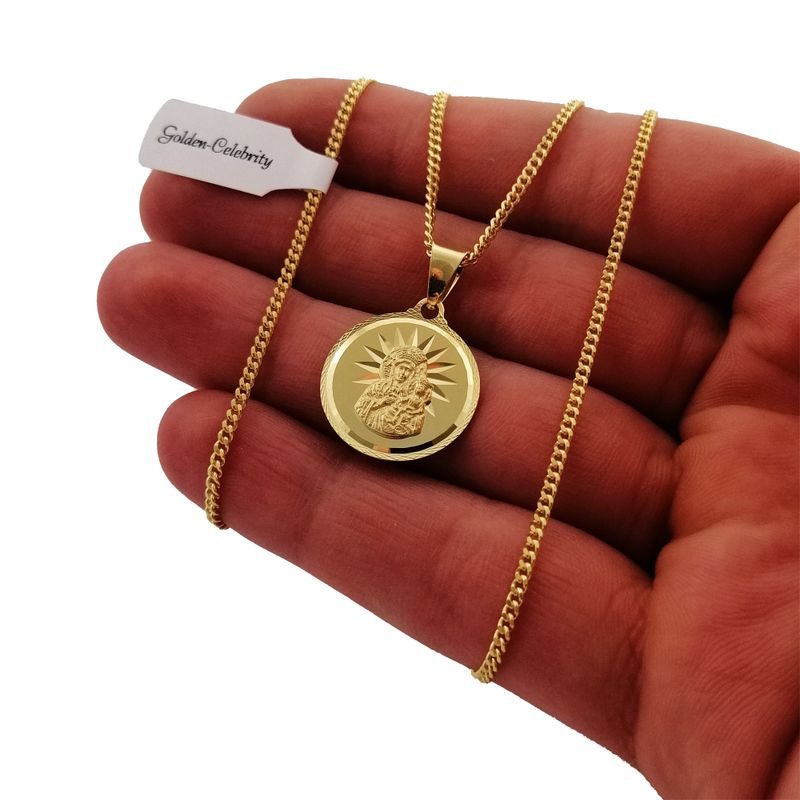 Złoty Łańcuszek Pancerka + Medalik Matka Boska Próba 925/585/14k + Gra