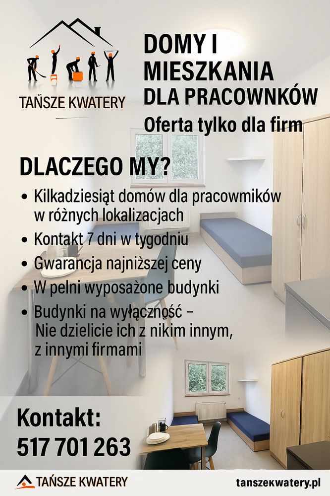 Kwatery Mieszkania Pracownicze w Całej Małopolsce