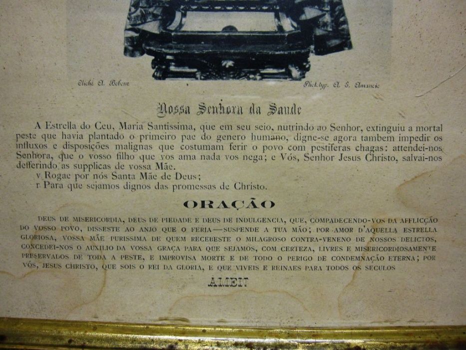 antiga imagem emoldurada "Nossa Senhora da Saúde com oração