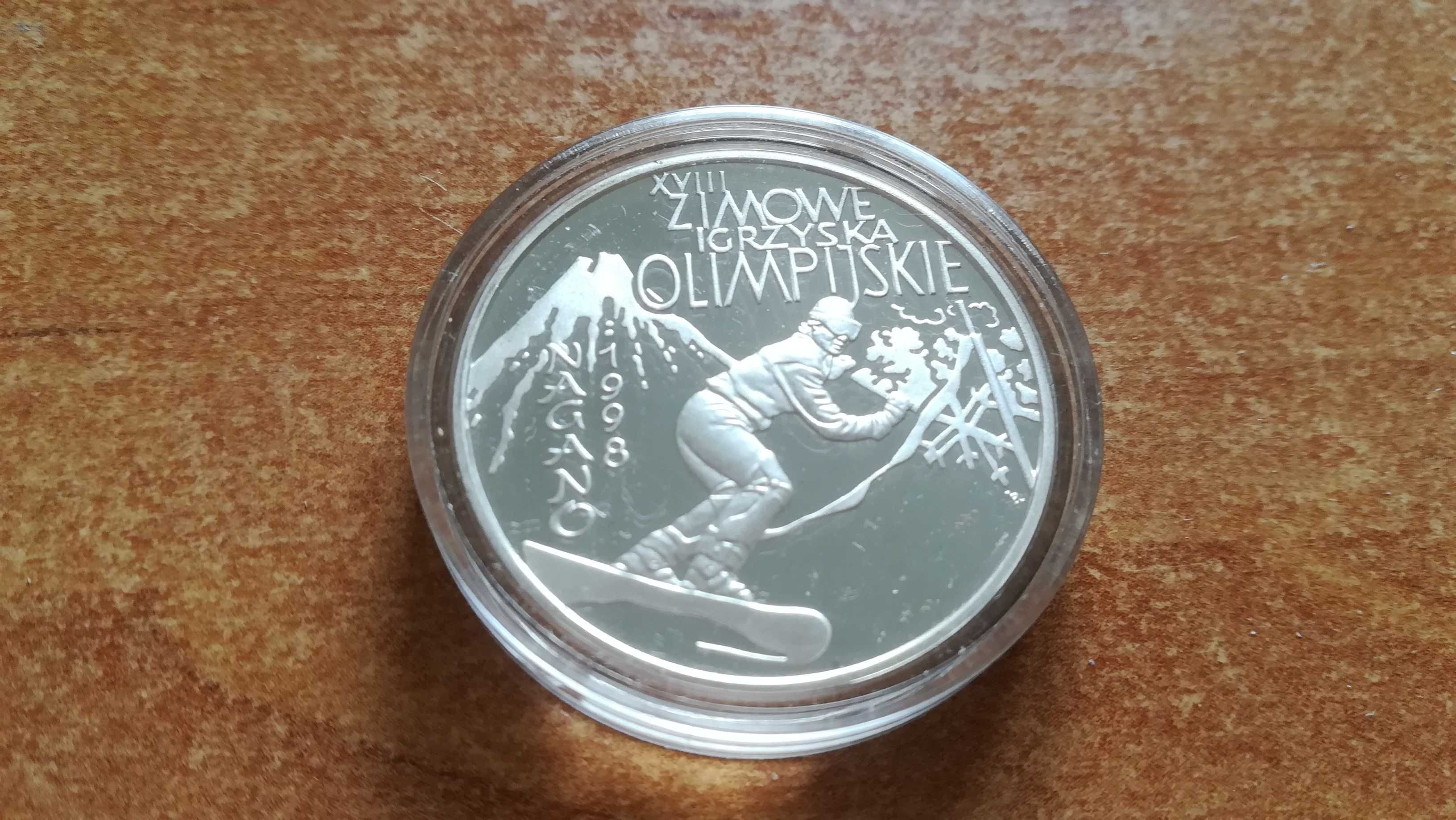 Moneta srebrna srebro 10 zł Nagano 1998 meniczym menicze piękna.