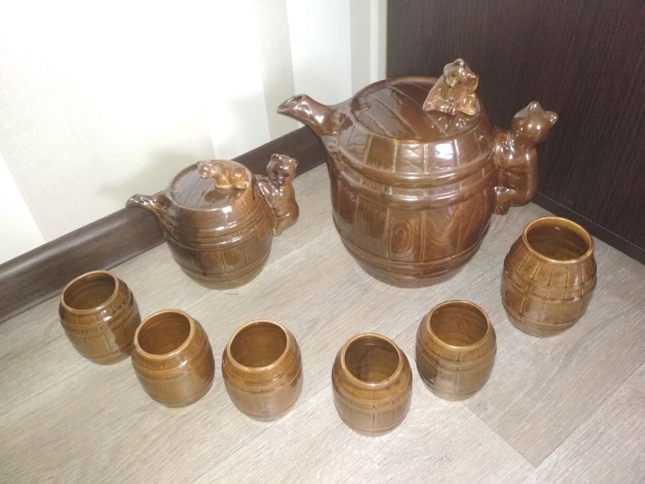 Сервиз чайный Медведи, мишки,советский, СССР, керамика, майолика,