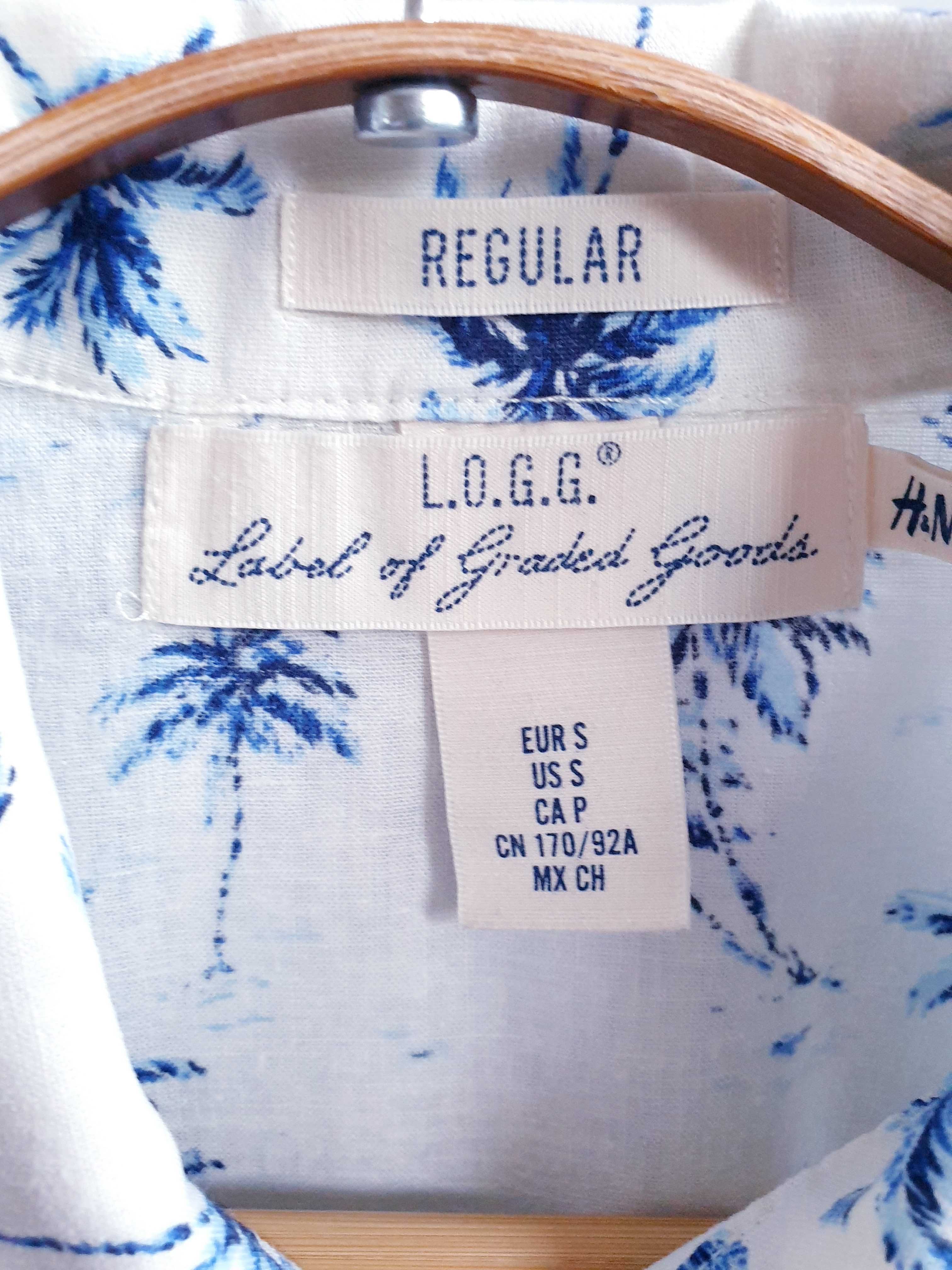Biała lniana koszula w palmy H&M S