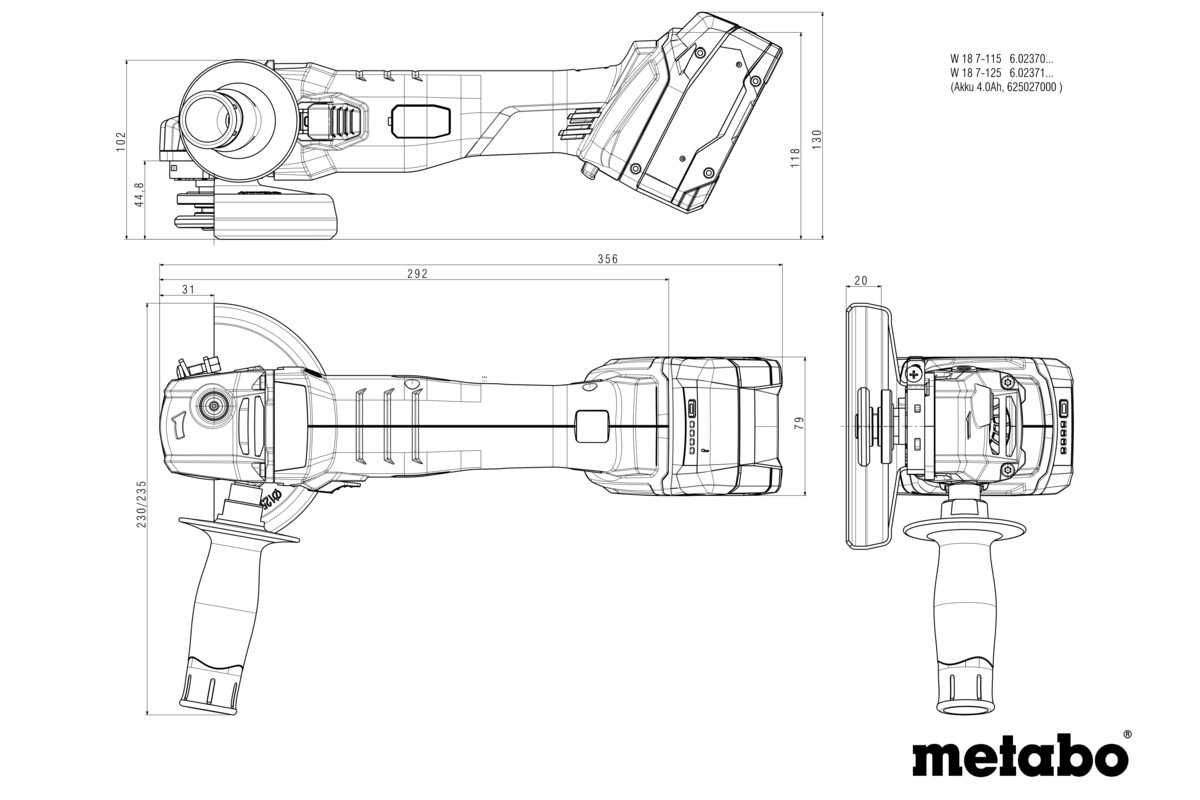 Szlifierka kątowa akumulatorowa Metabo W 18 7-125 + 2x4Ah