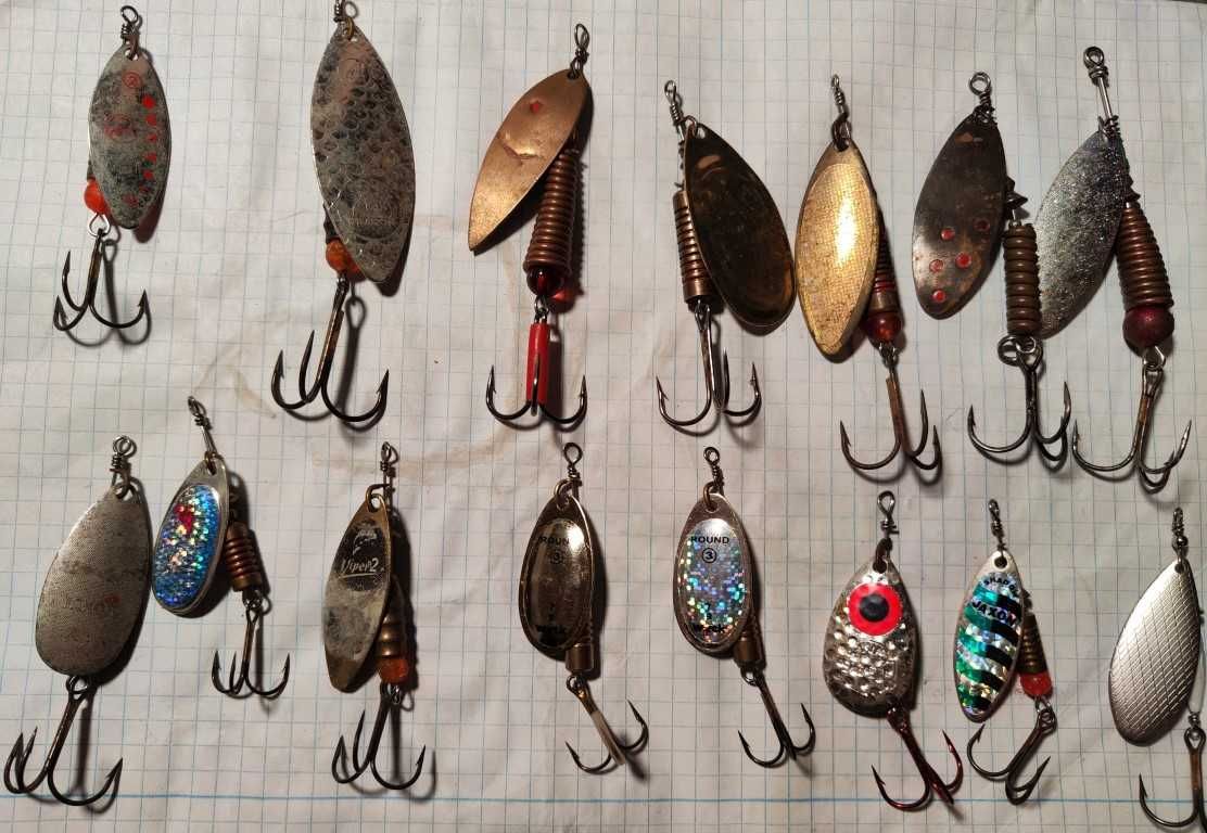 zestaw starych łownych wirówek  fabryczne i handmade na duze ryby