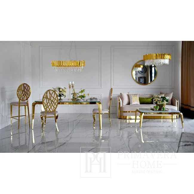 Nowoczesny stolik kawowy, glamour, ze szklanym blatem, złoty ELITE