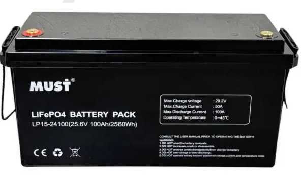 Літієвий акумулятор 100 АГ 24 В MUST LiFePo4 LP1500-24100 2500Вт*г