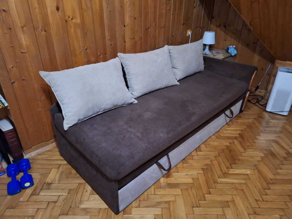 Sofa rozkładana brązowo-beżowa