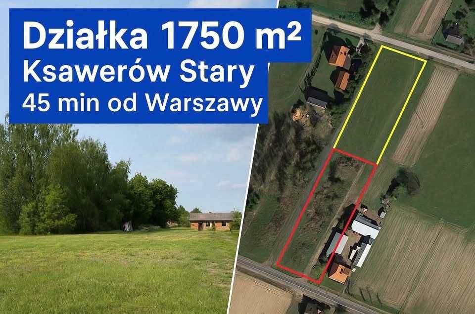 Działki po 1750m² lub razem 3500 m² Ksawerów Stary, 45 min od Warszawy
