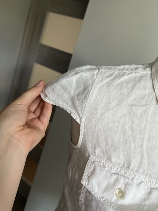 Biała lniana koszula z krótkim tękawem 100% len M/L