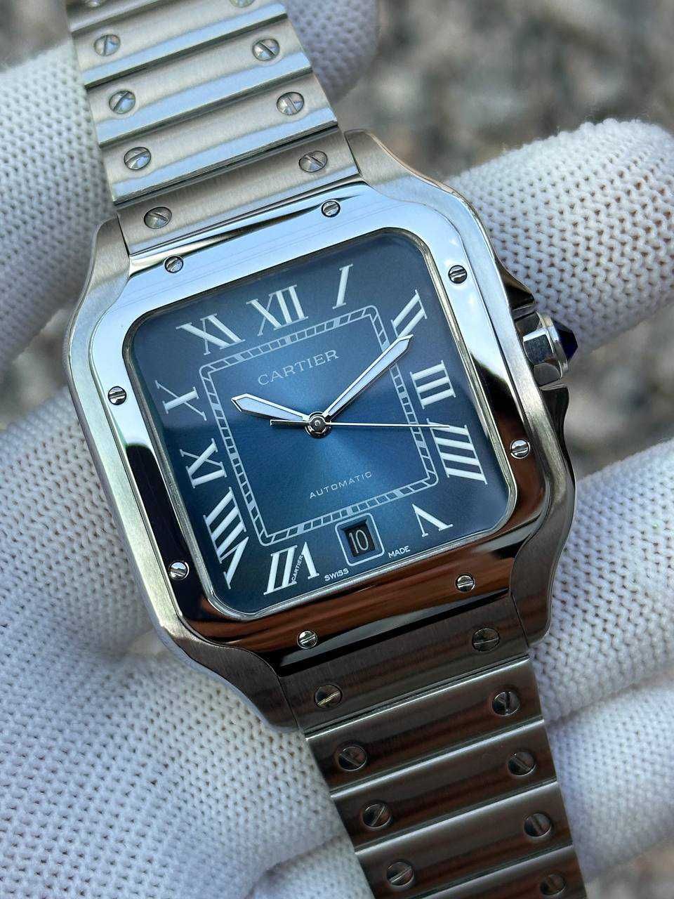 Швейцарские часы Cartier Santos Silver-Blue
