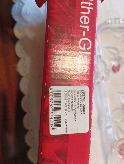 Patera szklana ozdobna w czerwone kwiaty niemiecka 14"